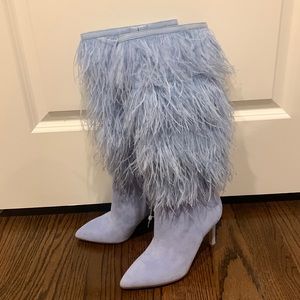 Gianni Bini Taryn Feather Embellished Pointed Toe Stiletto Boots